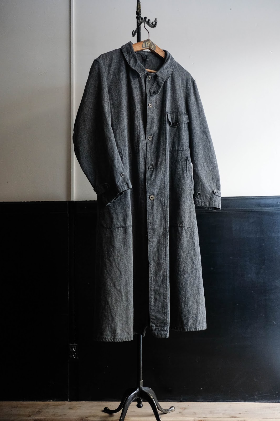 50〜60s ブラックシャンブレーアトリエコート　黒シャン 50〜60'sブラックシャンブレーアトリエコート黒